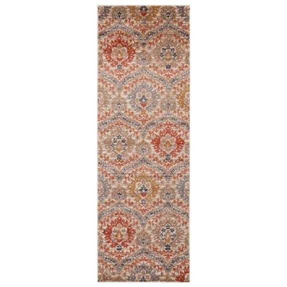 8 ft. Floral Stain Resistant Runner Rug, Ivory, Orange & Gray