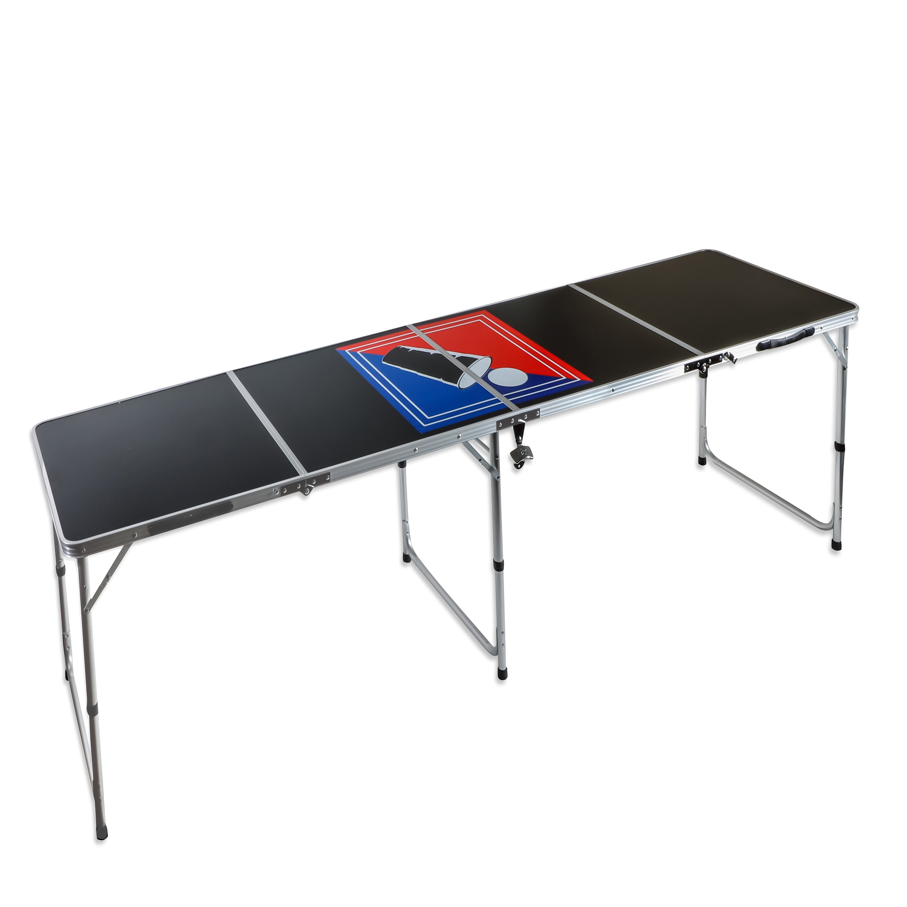 Black Stainless Steel Folding Beer Pong Table with Sports Logo