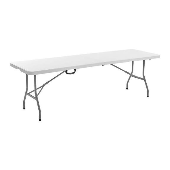 8 ft Folding Table - Heavy Duty Portable Utility Table, Plastic Rectangle White Table with Handle