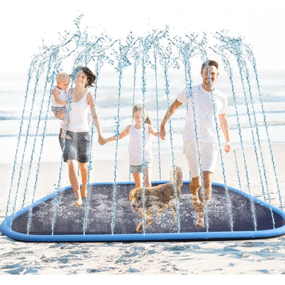 8 ft Giant Nonslip Splash Pad 96" for Adult Kids and Dog, Thicken Sprinkler Pool Summer Outdoor Water Playmat for Backyard, Fun Backyard Fountain Pad(Square)