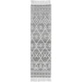 thumbnail image 1 of 8 ft. Gray & Ivory Geometric Hand Woven Runner Rug with Fringe, 1 of 1