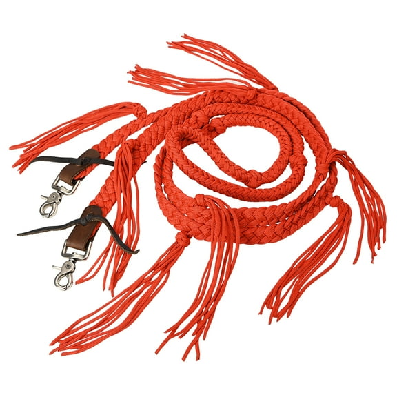 8 ft Hilason Western Horse Nylon Rope With Fringes Snap Red