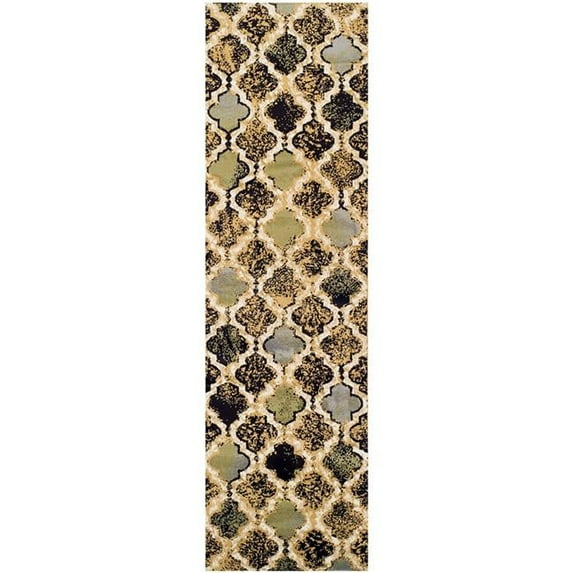 8 ft. Multi-Colored Quatrefoil Power Loom Distressed Stain Resistant Runner Area Rug - Multi-Colored