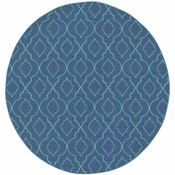 8 ft. Navy Geometric Stain Resistant Indoor & Outdoor Round Area Rug - Blue - 8 ft.