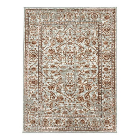 8 ft. Orange Round Floral Power Loom Area Rug with Fringe