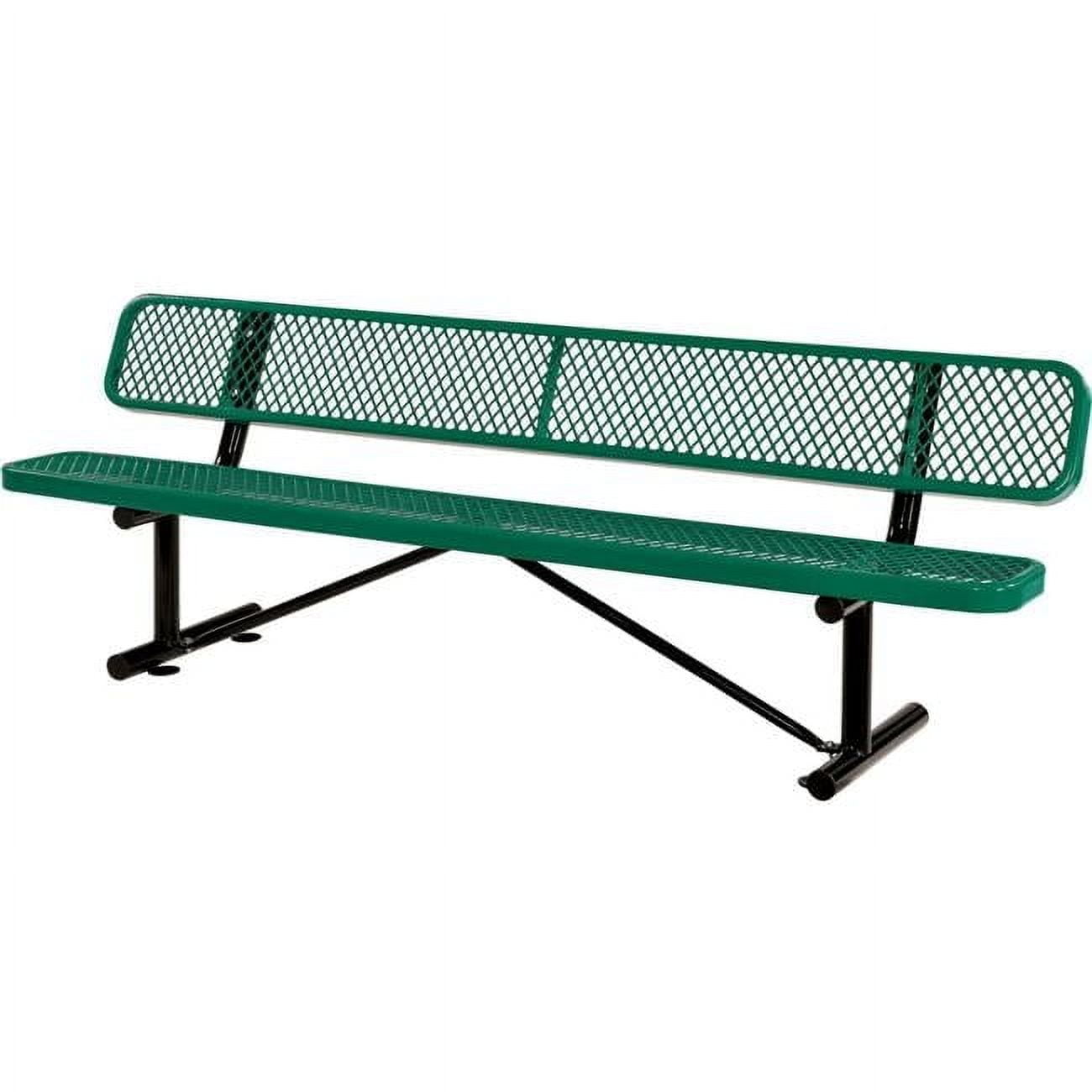 8 ft Green Outdoor Steel Bench with Backrest and Expanded Metal Mesh