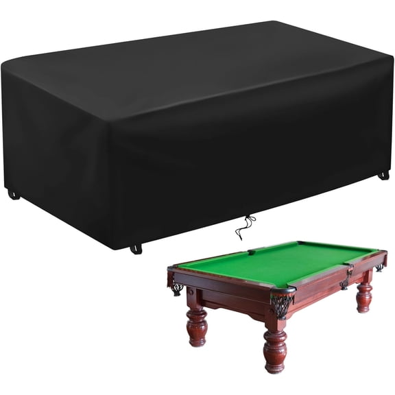 8 ft Pool Table Cover, Outdoor Waterproof Billiard Table Protector, Dust-proof Cover with Elastic Cord & Sticking Fastener Strap for Pool Tables, 98.4" Lx59." Wx35.4" H
