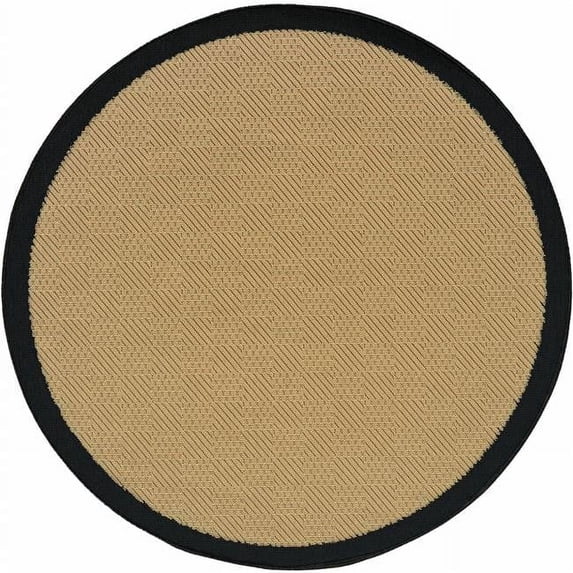8 ft. Round Beige & Black Plain Indoor & Outdoor Area Rug