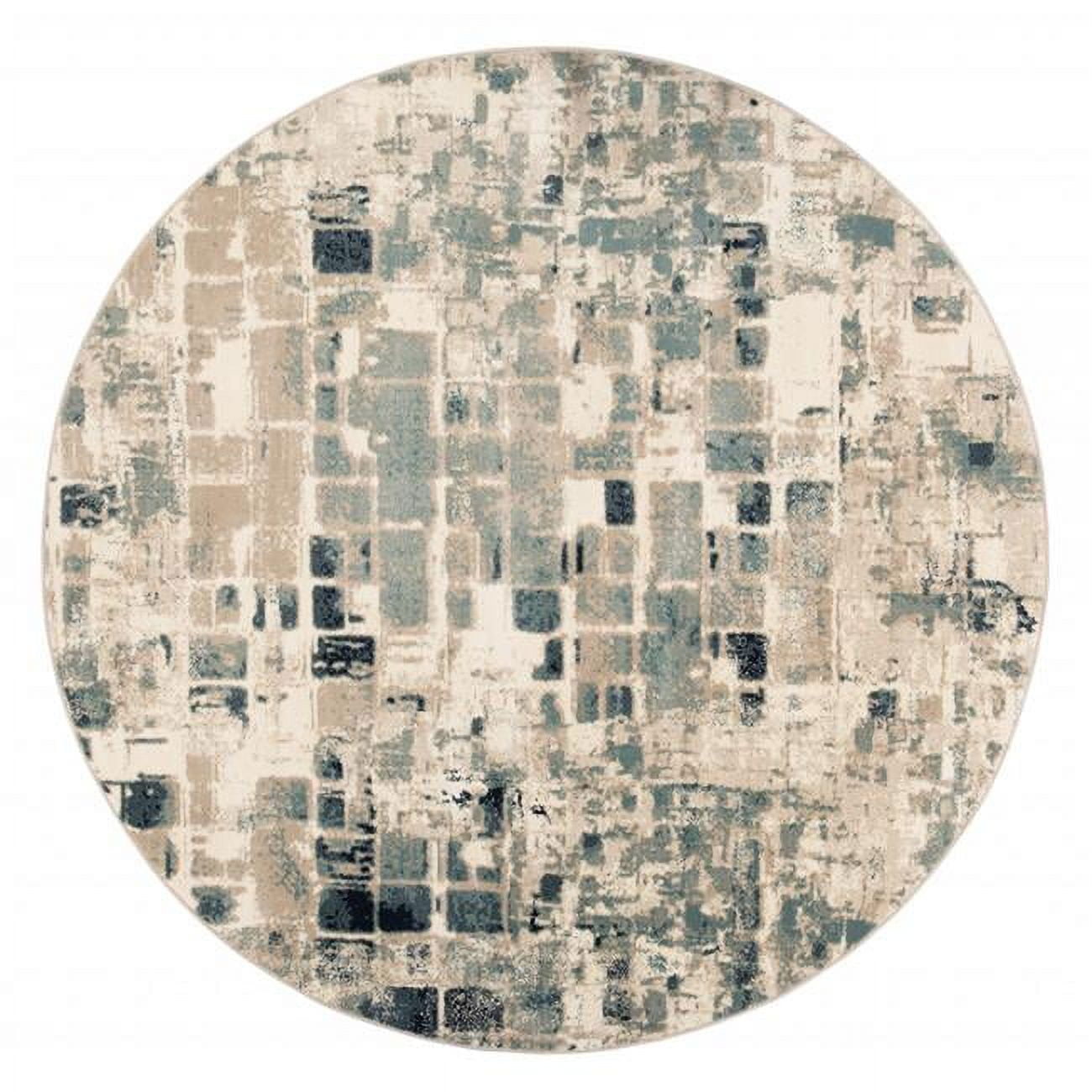 8 ft. Round Beige & Blue Abstract Tiles Distressed Area Rug - Walmart.com