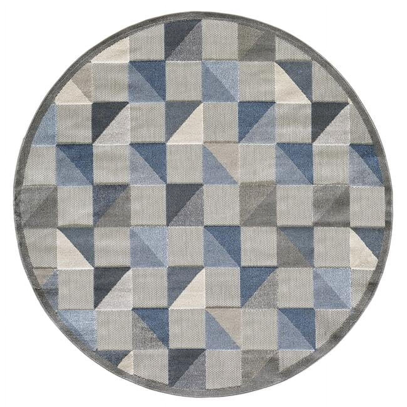8 ft. Round Triangle Indoor or Outdoor Area Rug - Blue - 8 ft ...