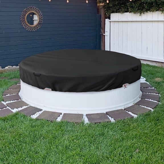 8 ft Steel Round Stock Tank Pool Cover, Waterproof UV Resistant Stock Tank Pool Cover, with Wire Rope & Winch Fixed Achieve Snug Fit & Easy to Install Customized Effect, Black