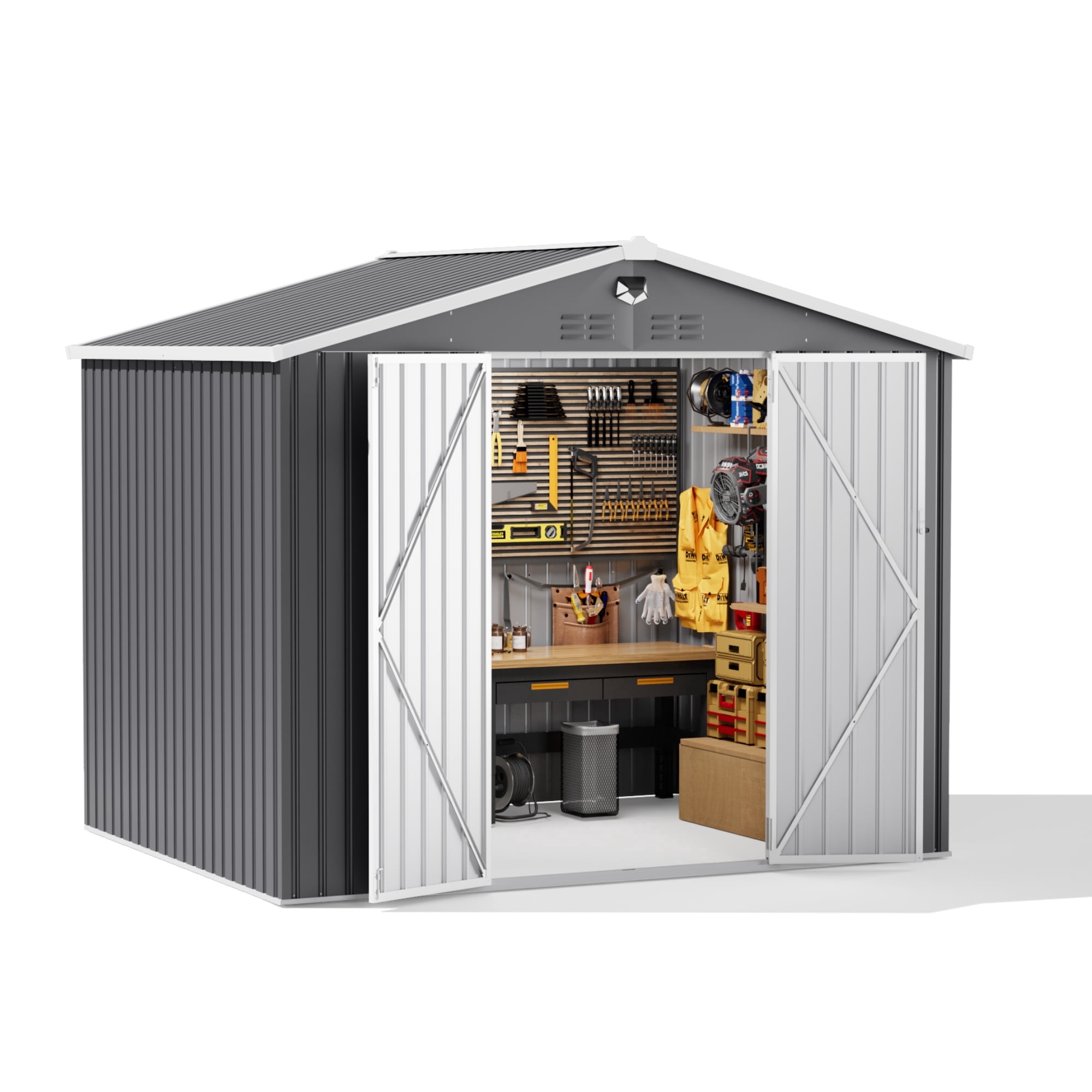 8 ft. W x 10 ft. D Outdoor Metal Tool Storage Shed with Led Light & Air ...