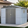 thumbnail image 1 of 8 ft. W x 6 ft. D Outdoor Iron & Solid Woodo Tool Storage Shed with Two Doors and Windows, 1 of 7