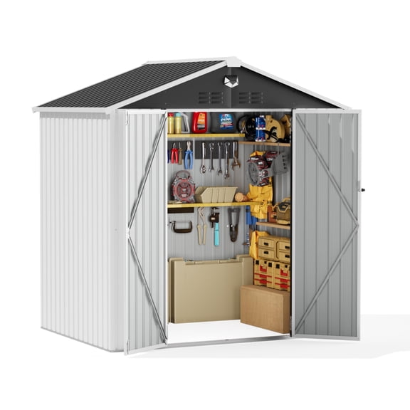 8 ft. W x 6 ft. D Outdoor Metal Tool Storage Shed with Led Light & Air Vents, White