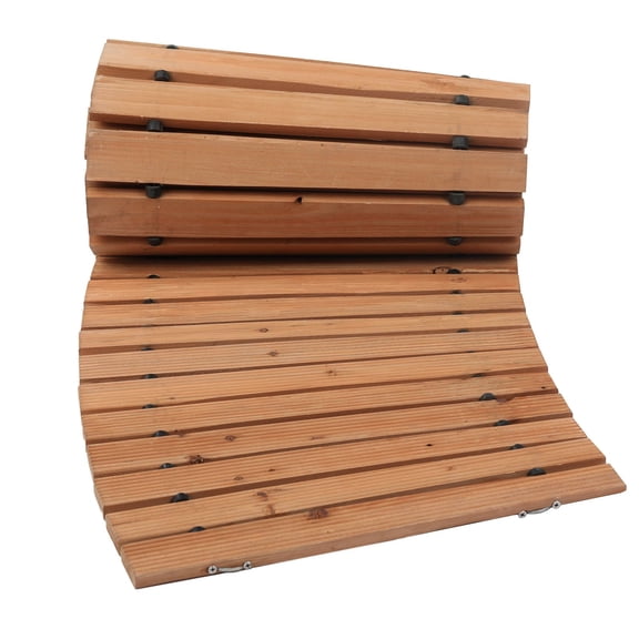 8 ft x 17 in Wooden Garden Pathway, Roll Out Non-Slip Curved Cedar Walkway with Wire Rope Connection, Decorative Lawn Paver for Backyard Wedding Party