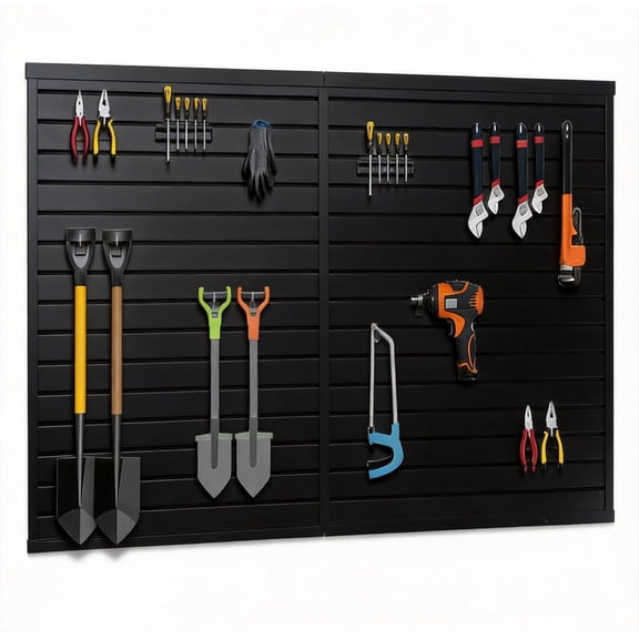 8 ft x 4 ft Heavy Duty Interlocking Slatwall Panels, PVC Garage Wall Organizer with 75 LB Capacity, Modular Wall Mounted Storage System for Tools & Gear, Black