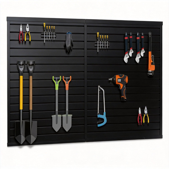 8 ft x 4 ft Slatwall Panel,Interlocking Wall Paneling,Wall Mounted Garage Tool Organizer,Heavy Duty PVC Garage Wall Organization,Easy Installation