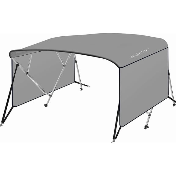 8 ft x 54 In Boat Bimini Top 4 Bow 600D Canvas with Sidewalls and 1 In Aluminum Frame