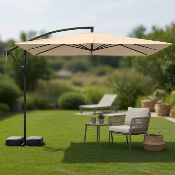 8 ft x 8 ft Solar-Powered LED Offset Cantilever Patio Umbrella,Beige ...