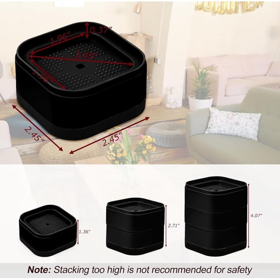 8 furniture risers, adjustable bed risers, heavy-duty stackable bed lifters, suitable for tables, desks, sofas, chairs, sofas, cabinet legs, raising height 1 inch (8, black-2)