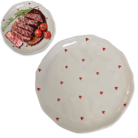8" heart plates ceramic,valentine plates ceramic,valentine dishes,Microwave Safe Dishes for Pasta, Modern Rustic Appetizer Plate for Salad Fruits Dessert Cake