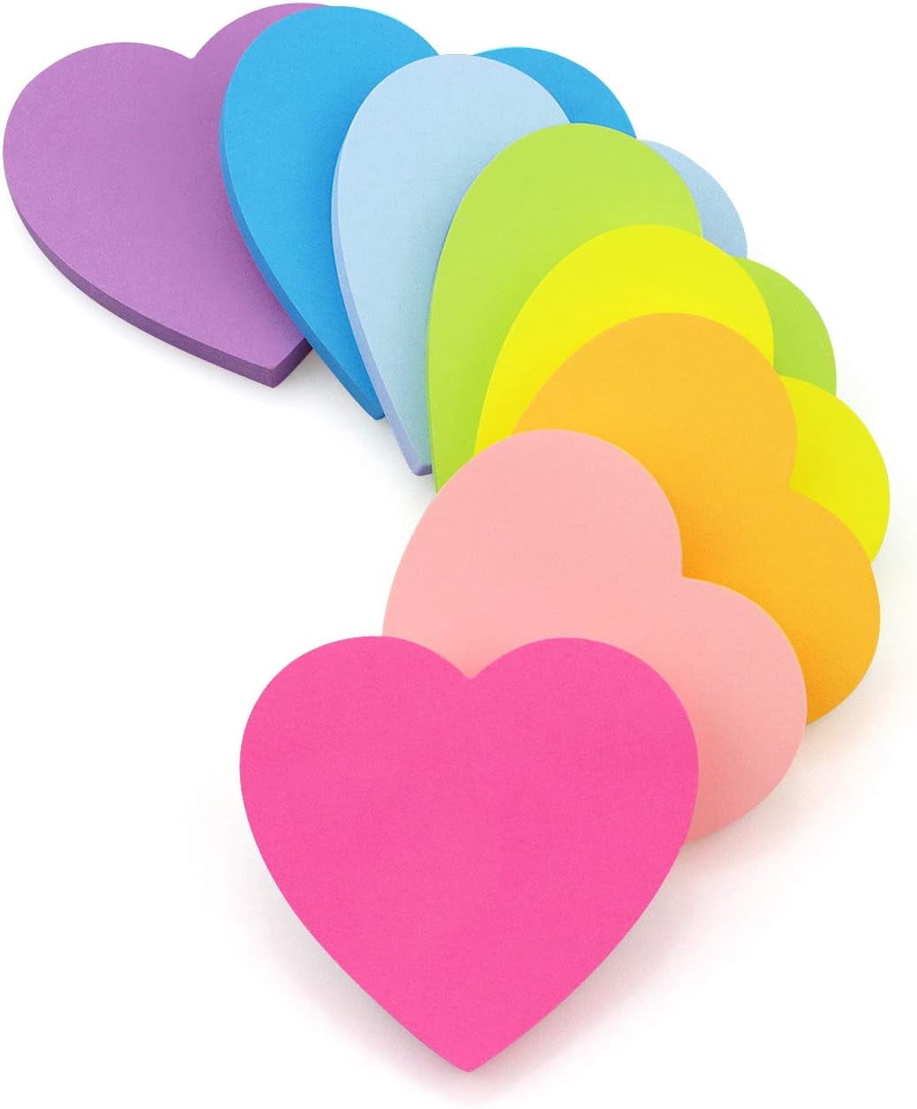 8 heart-shaped sticky notes, 30 brightly colored sticky notes per book ...