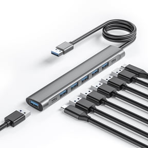 USB Hub Long Cable, 8 Ports USB 3.0 Adapter with 6 USB 3.0 Data Ports,USB-C Data,USB Splitter with USB C 5V/3A Power Port, 47IN/120CM Main Cable for Laptop PC
