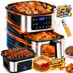 7.5QT Large Capacity Air Fryer with Grill, 8-in-1 Digital Air Fryer, Touch Screen, Viewing Window, Rapid Air Circulation, Nonstick Basket, Interior Light, 100 Liners Included
