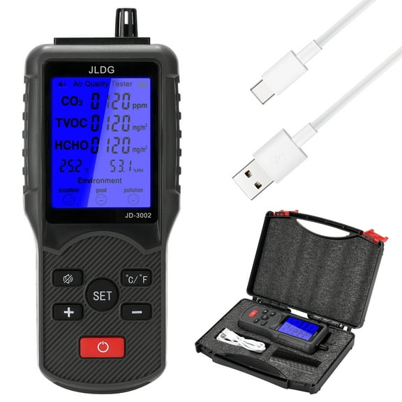 8-in-1 Air Quality Monitor CO2 Meter & Gas Analyzer, TVOC Detector, Temperature & Humidity Sensor