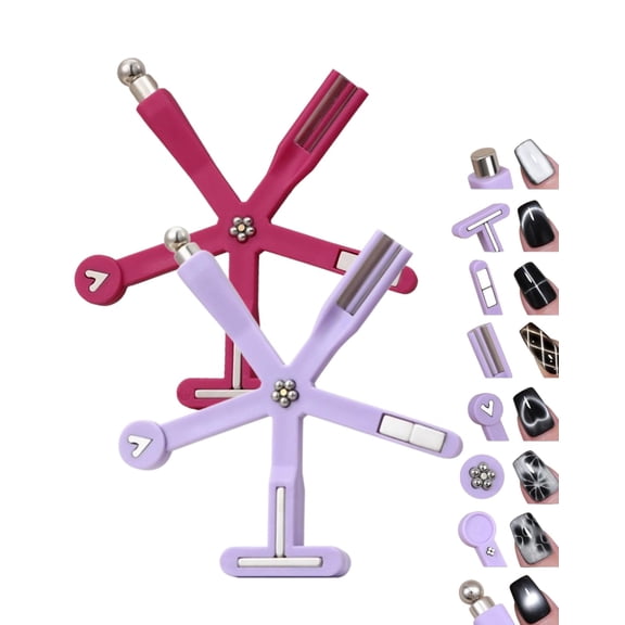 8-in-1 Cat Eye Nail Magnet with Multi Heads, Strong Magnetic Nail Art Tool for Gel Polish and Cat Eye Effects, DIY Nail Design Accessory(2Pcs, B)