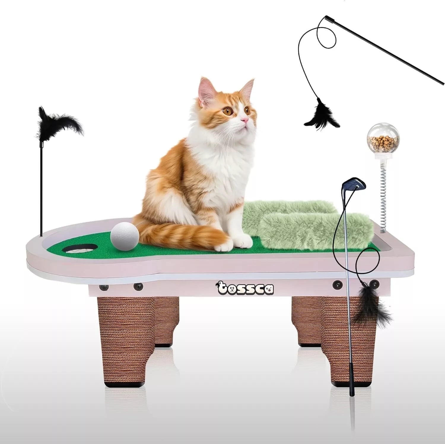 8-in-1 Cat Golf Table Set | Cat Tree with Scratching Post, Feeder, Toys ...