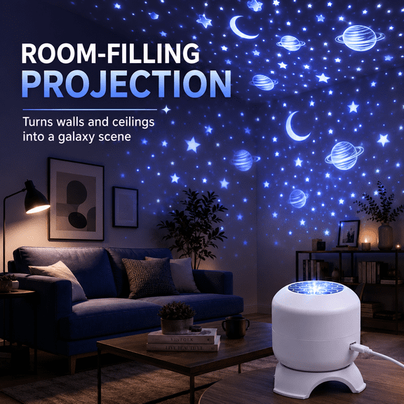 POLEET 8-in-1 Projection USB Ceiling Wall Projector with 8 Film Patterns 360 Degree Rotating Dimmable Christmas LED Night Lights, Warm White