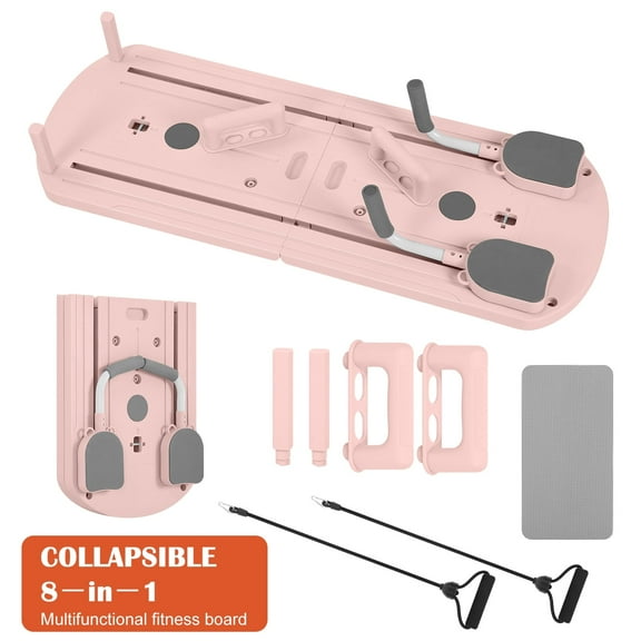 8-in-1 Collapsible Workout Board with Resistance Bands - Pink Home Gym Exercise Equipment for Core & Full Body