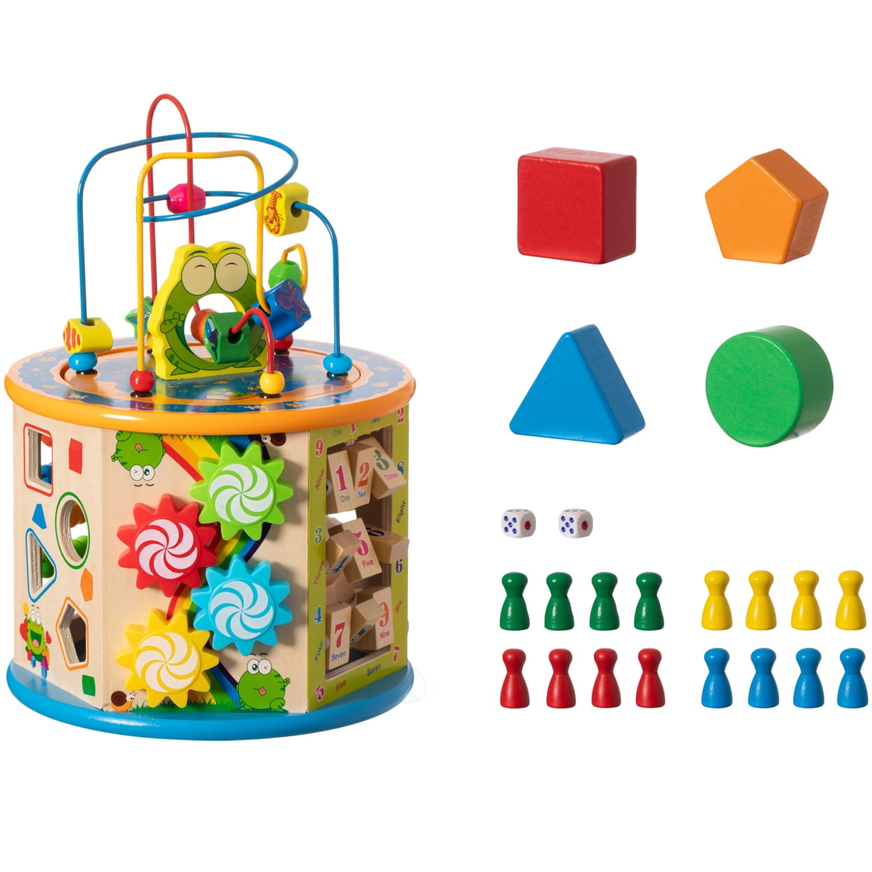 Wooden activity play store cube