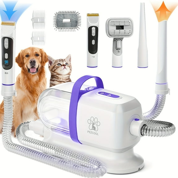 8-in-1 Dog Grooming Vacuum - 74oz Cup w/ Dryer & 6 Tools - Low Noise Shedding Control - Home Pet  System