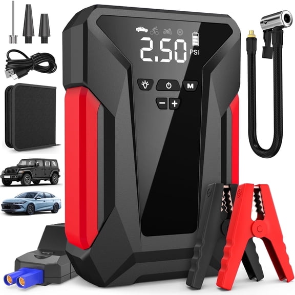 Open Box 8-in-1 Emergency Jump Starter & Tire Inflator  4000A Peak for Gas/Diesel Engines, 150PSI Auto-Stop Air Compressor, LED Light + Power Bank | All-Climate (-40F) Roadside Savior