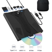 8-in-1 External Blu Ray Drive, USB 3.0 Type-C BD Burner Player with USB Hub & SD/TF Slot, Portable 3D Optical Drive for Laptop Desktop Mac