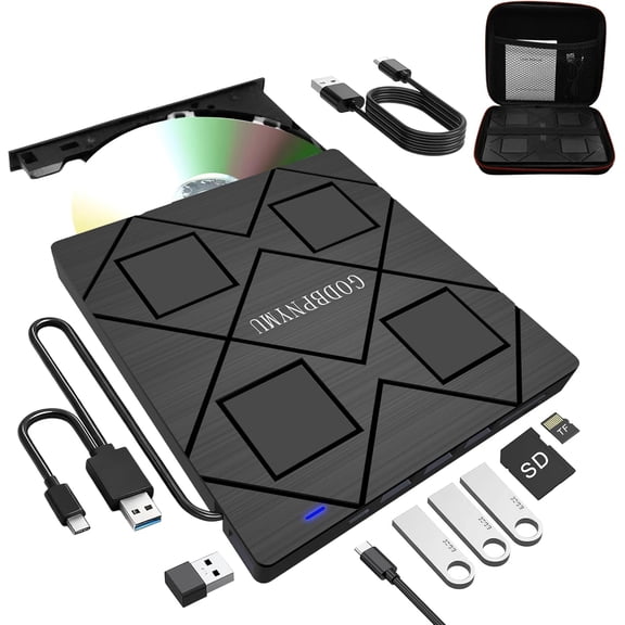 8-in-1 External CD/DVD Drive for Laptop, USB-C SD/TF Card Reader