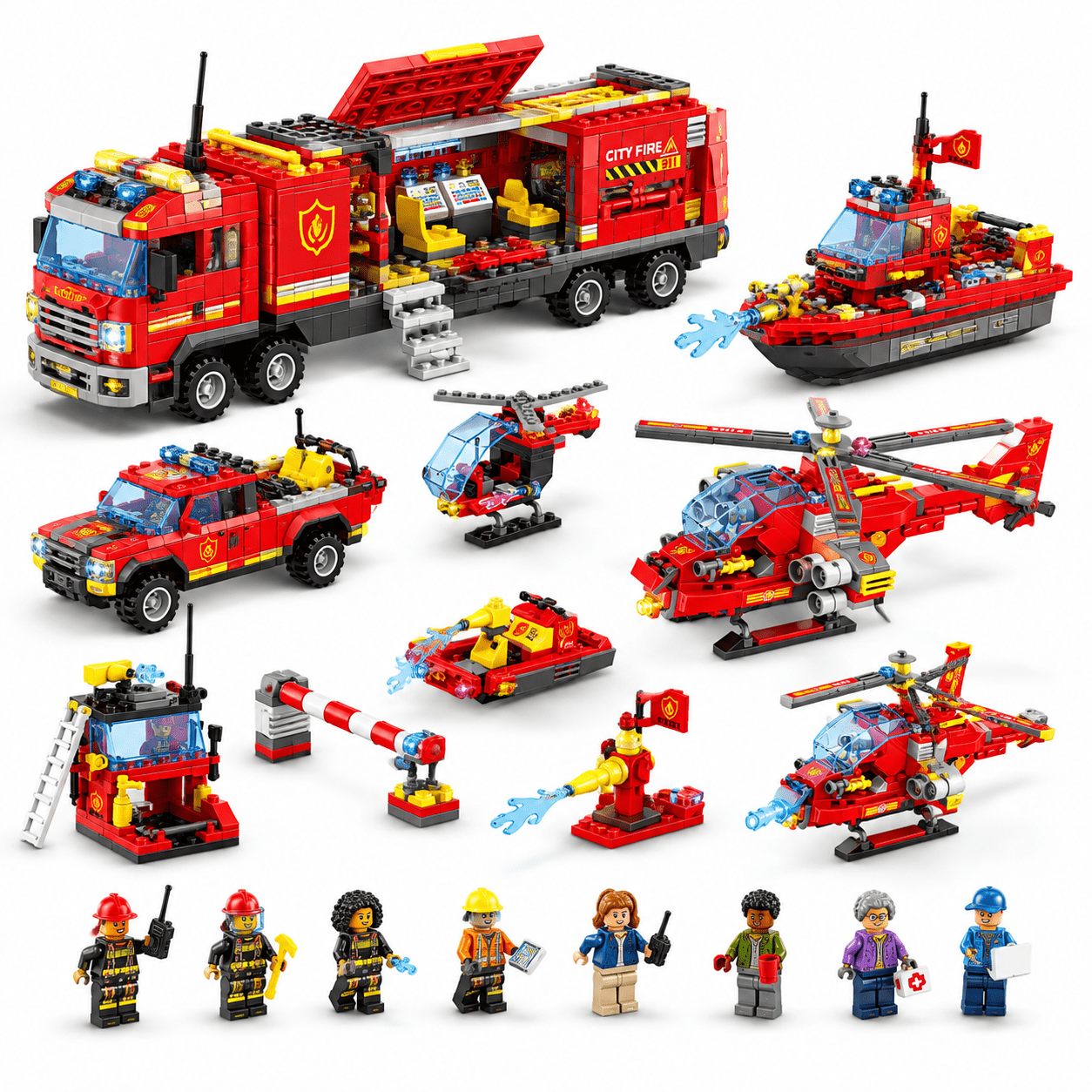8-in-1 Fire Rescue Interlocking Block Building Set, Fire Red, 11.85 x 7 ...
