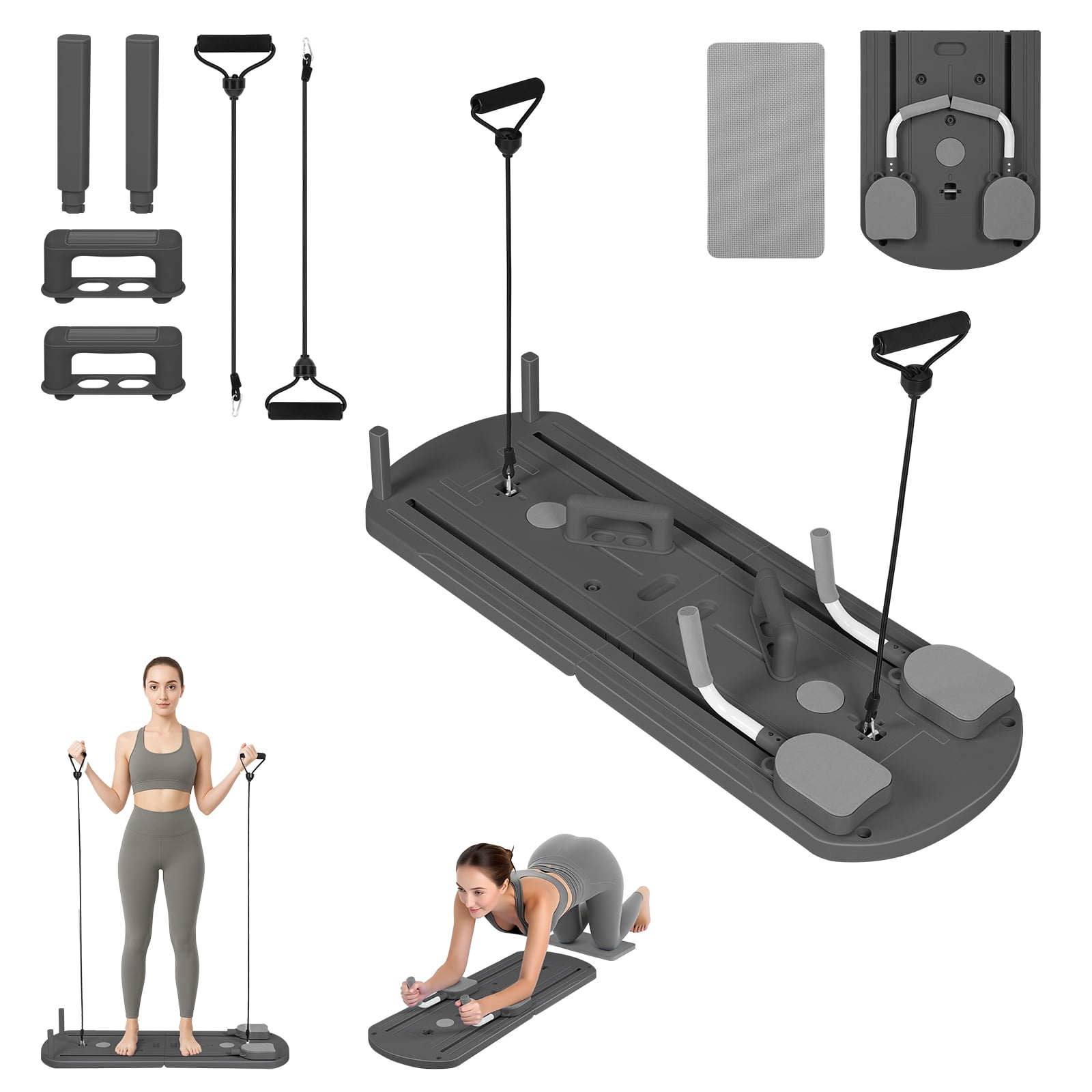 8-in-1 Foldable Core & Full Body Workout Board, Multifunctional Home Gym Fitness Plank Trainer with Resistance Bands
