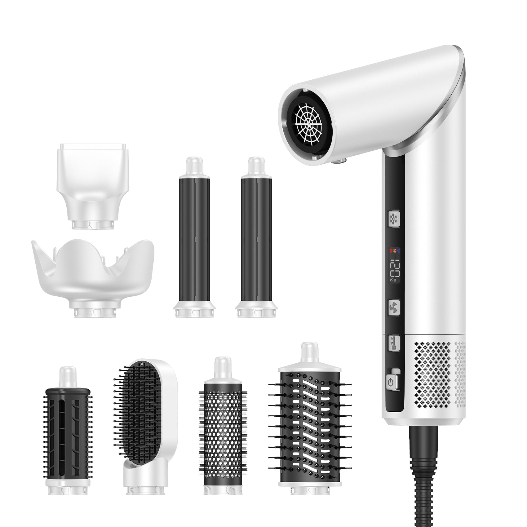 8-in-1 Foldable Hot Air Styler Kit, Professional Hair Dryer Brush System with Auto-Wrap Curlers & Diffuser for All Hair Types