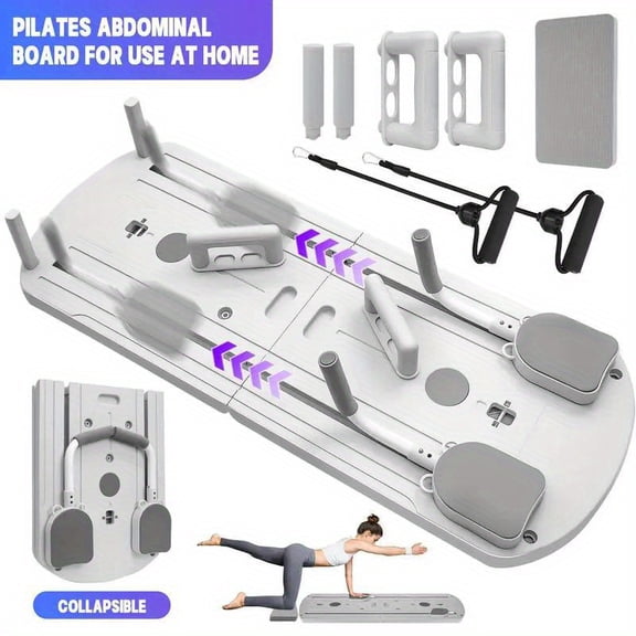 8-in-1 Foldable Pilates Board for Home Gym - PP Material, Stable Flat Design, Resistance Bands, Small Space Storage