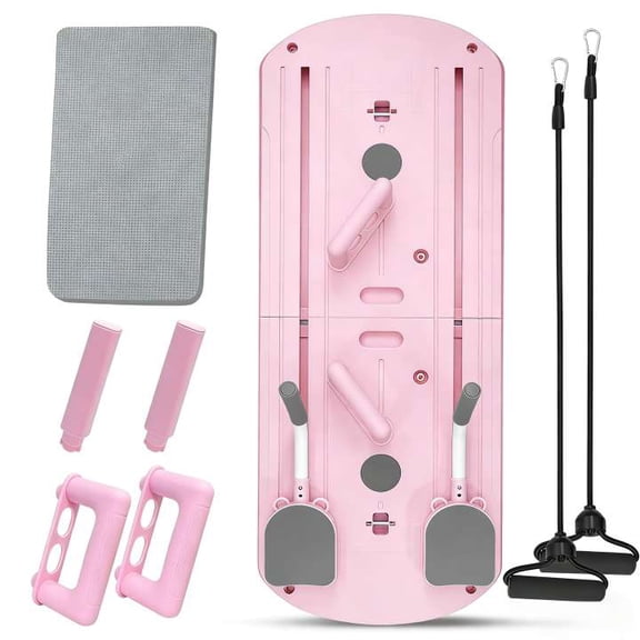 8-in-1 Foldable Pilates Reformer Machine, Portable Home Workout Pilates Kit Equipment for Women in Pink