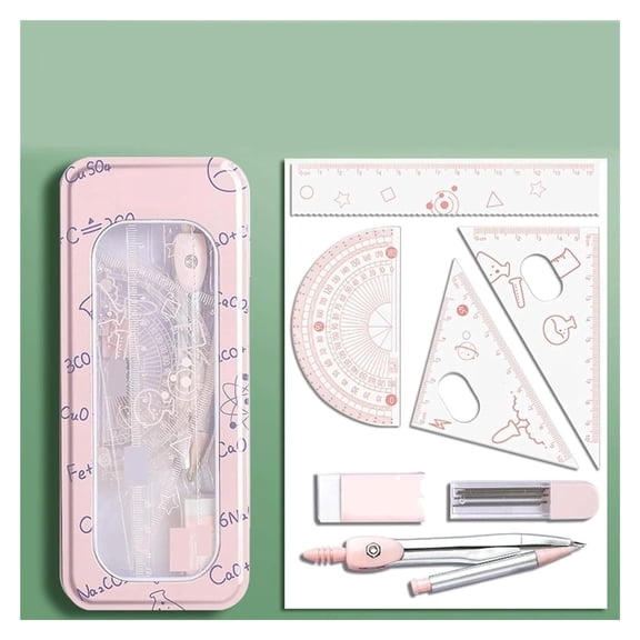 8-in-1 Geometry Compass Set Cute Math Compass with Rulers,Protractor & Eraser,Math Kit for Student School Supplies Drafting Compass