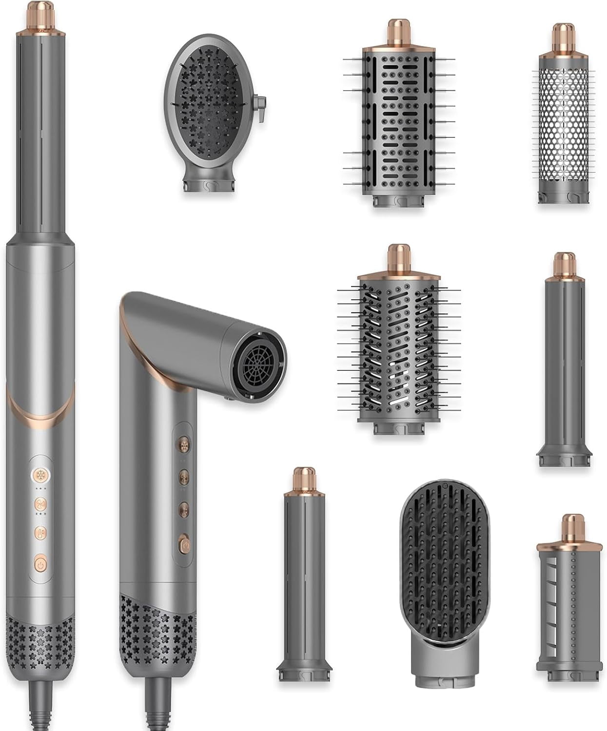 8-in-1 Hair Styler & Hair Dryer Brush Set with Foldable High-Speed Ionic Hair Dryer - Multi-Professional Hot Air Styler for Curling, Volumizing & Straightening