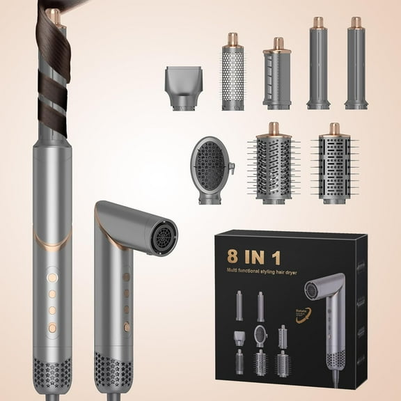 8-in-1 Hair Styler & High-Speed Drying System - 110,000 RPM Professional Hot Air Brush Kit with Auto-Curling, Volumizing, Straightening & Smoothing Tools