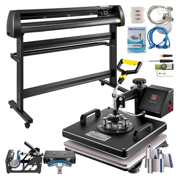 8 in 1 Heat Press & 53" Vinyl Cutter Plotter Combo - Sublimation Machine for T-Shirts, Mugs, Caps, Plates & Sign Making