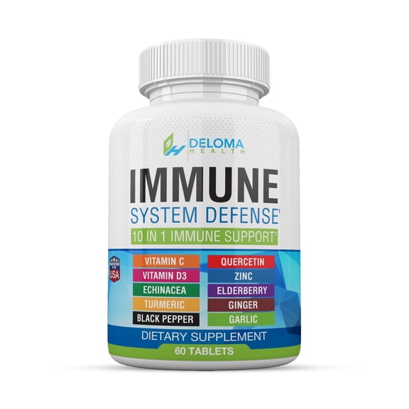 Immune System Support Supplement - Daily Defense Formula with Vitamin C, D3, Zinc, Elderberry, Quercetin, Echinacea, Turmeric, Ginger, Garlic for Year Round Health Support