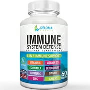 8 in 1 Immune System Support Supplement with Vitamin C, D3, Zinc, Elderberry, Echinacea, Turmeric, Ginger and Garlic by Deloma Health