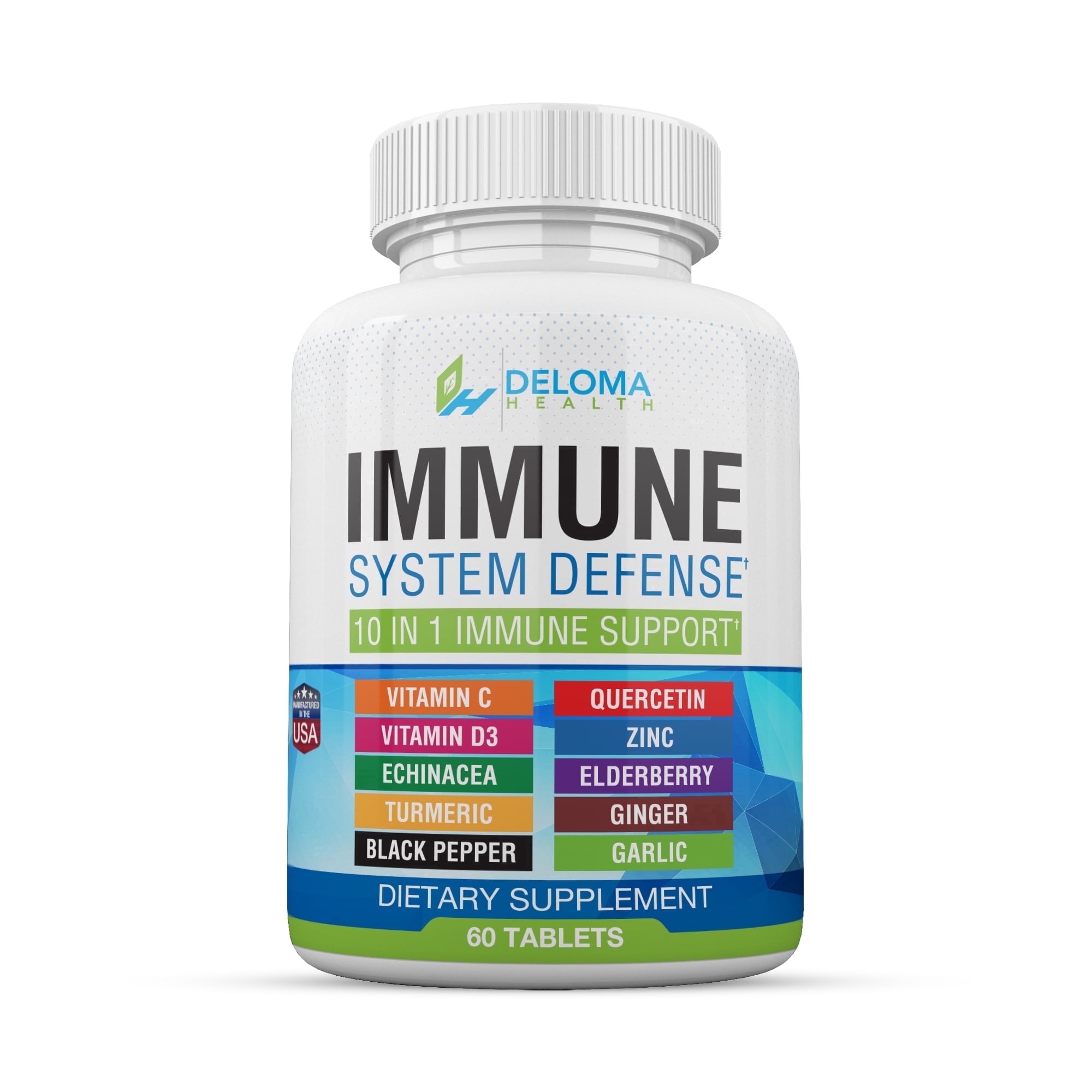Immune System Support - Daily Formula with Vitamin C, D3, Zinc, Elderberry, Quercetin, Echinacea, Turmeric, Ginger, Garlic